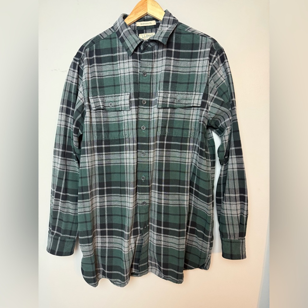 L.L. Bean Chamois‎ Cloth Plaid Long Sleeve Shirt Large Tall
